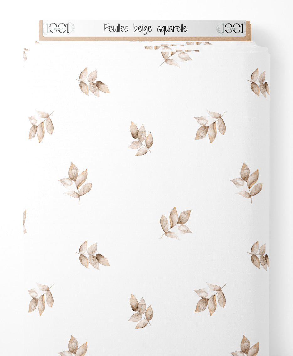 Tissu - Feuilles beige aquarelle