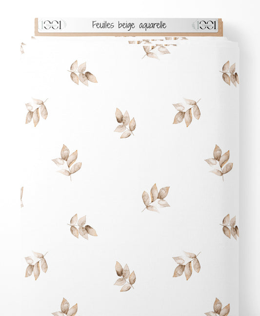 Tissu - Feuilles beige aquarelle