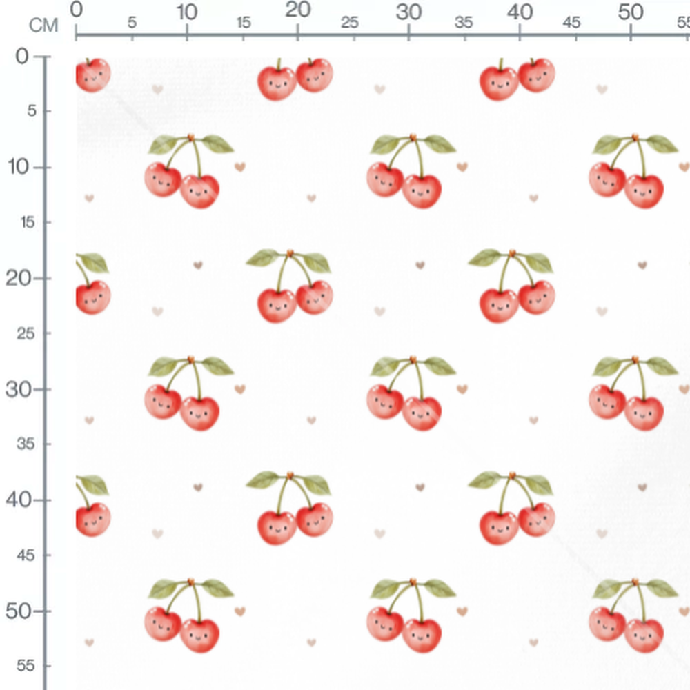 Tissu - Cerises souriantes et cœurs