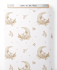 Tissu - Lapins sur lune fleurie
