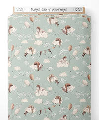 Tissu - Nuages doux et personnages