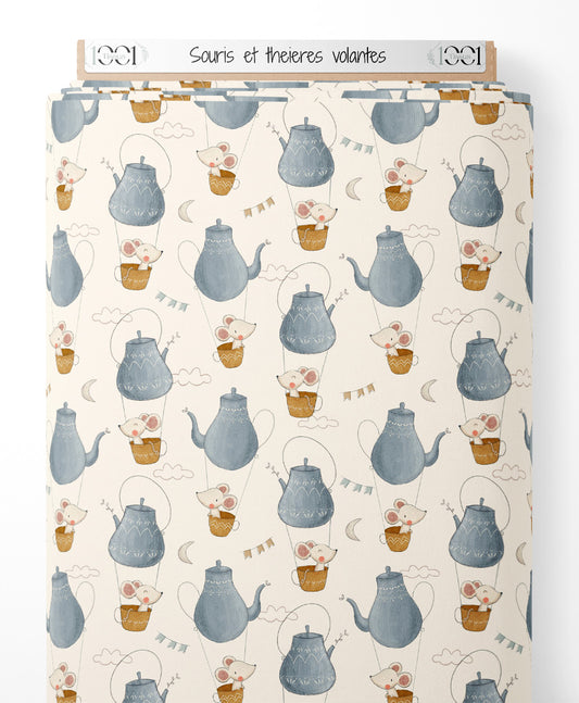 Tissu - Souris et théières volantes