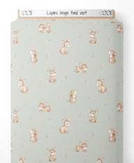 Tissu - Lapins beige sur fond vert