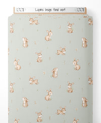 Tissu - Lapins beige sur fond vert