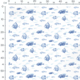 Tissu - Poissons bleus sur fond blanc