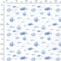 Tissu - Poissons bleus sur fond blanc