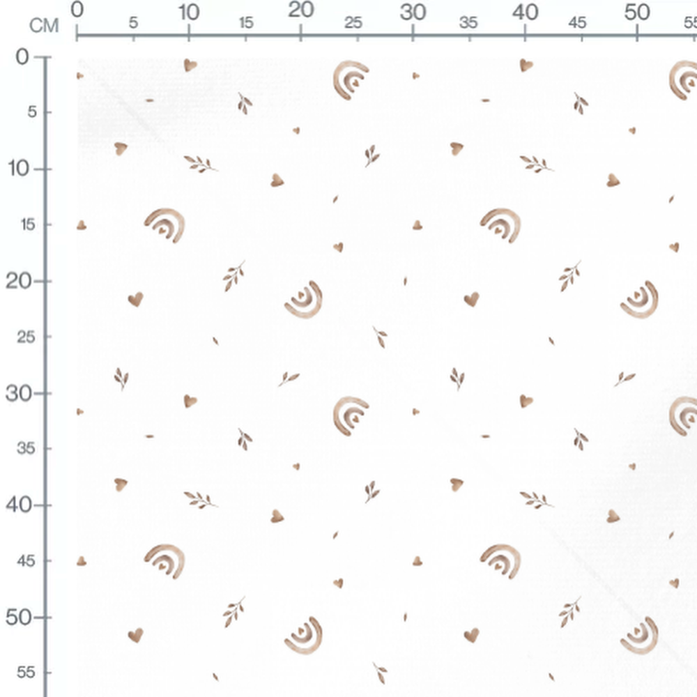 Tissu - Cœurs variés et feuilles beige