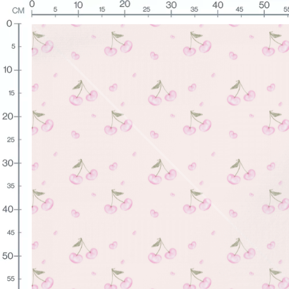 Tissu - Cerises roses et cœurs doux