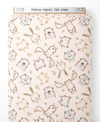 Tissu - Animaux mignons fond crème