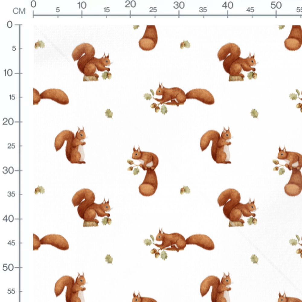 Tissu - Écureuils marron et glands blancs