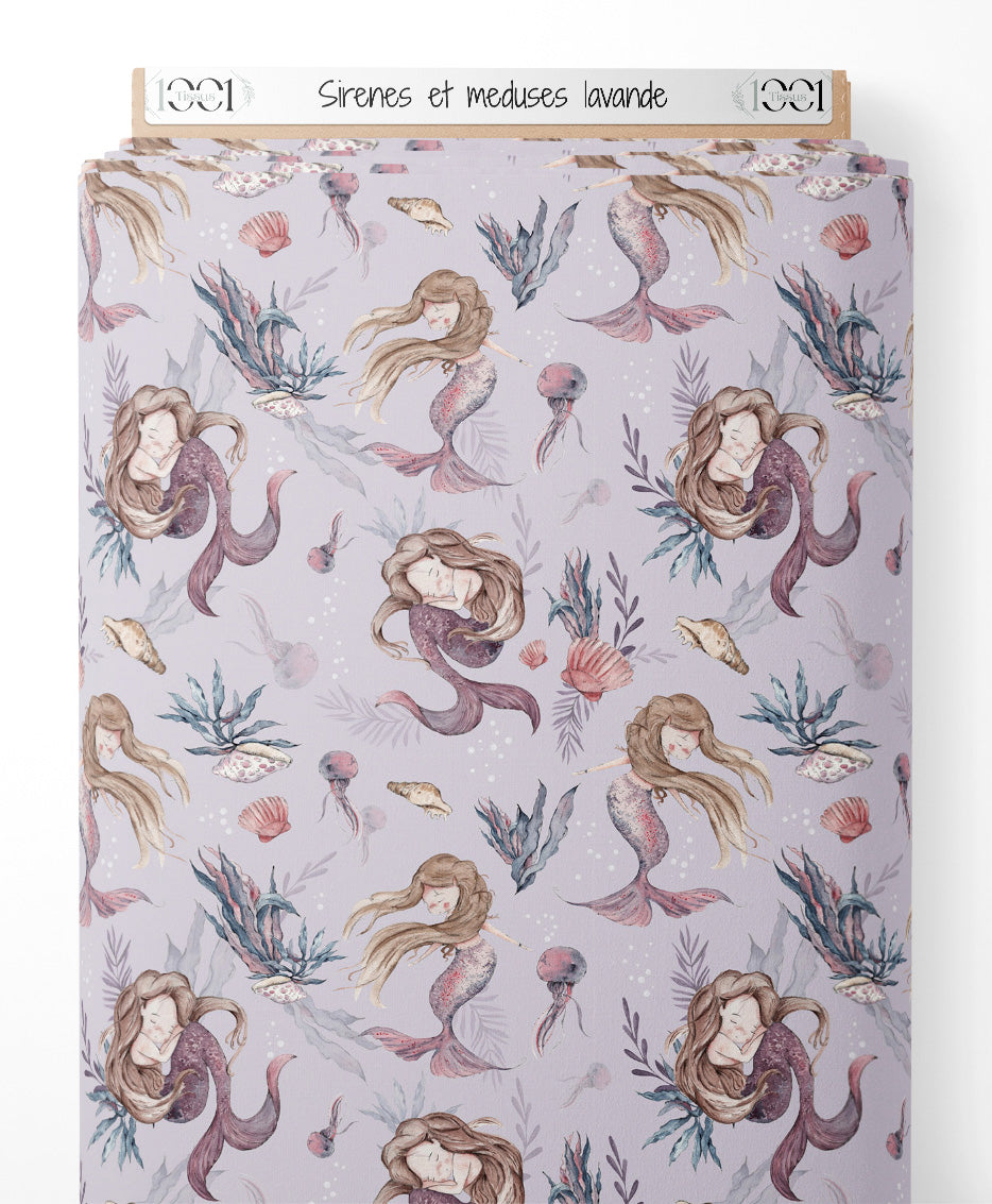 Tissu - Sirènes et méduses lavande