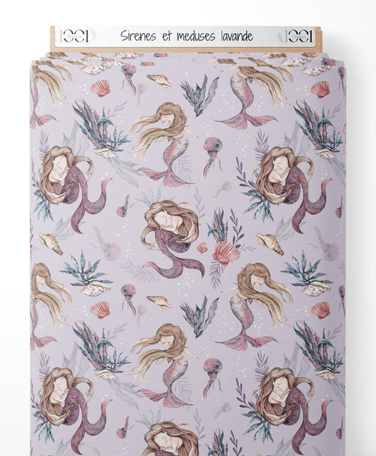 Tissu - Sirènes et méduses lavande