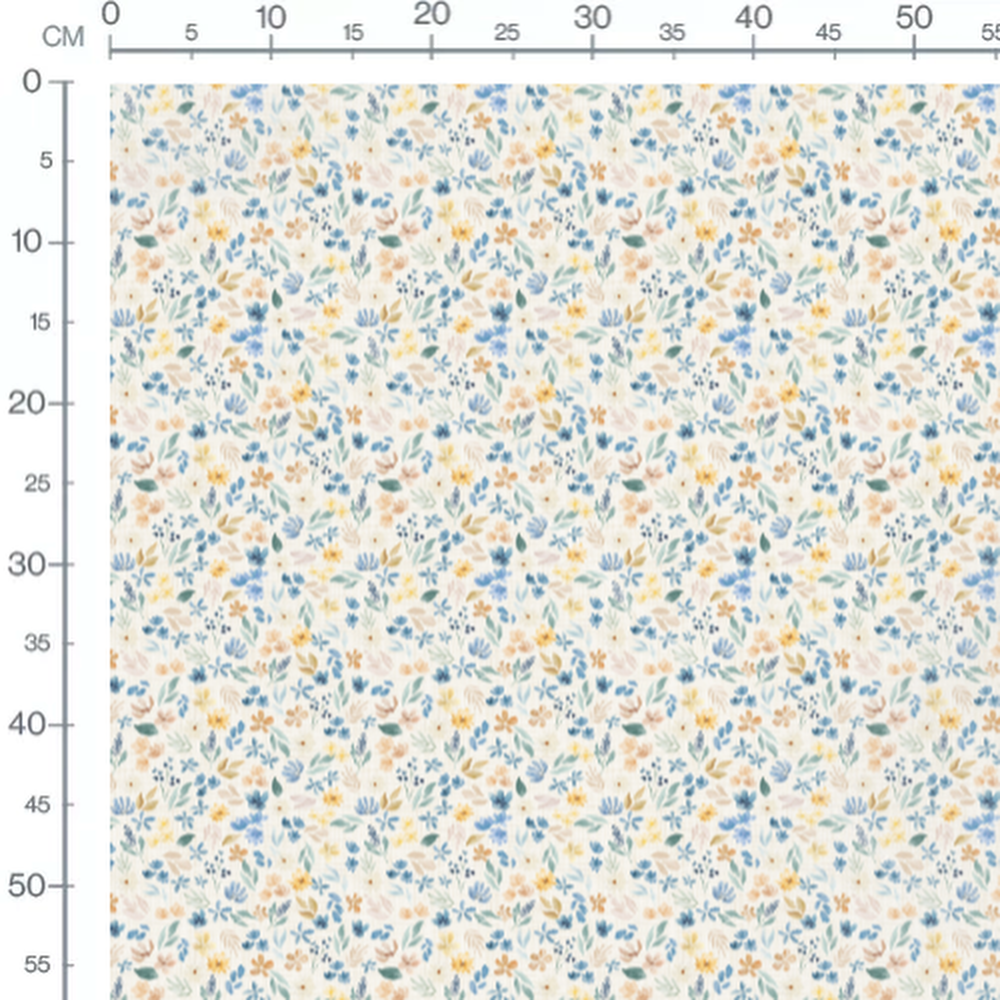 Tissu - Fleurs bleues et beiges douces