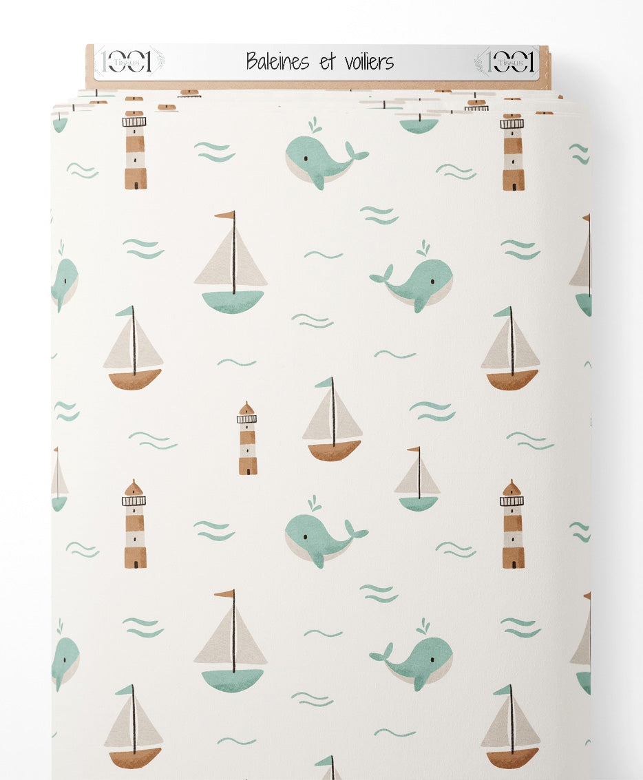 Tissu - Baleines et voiliers