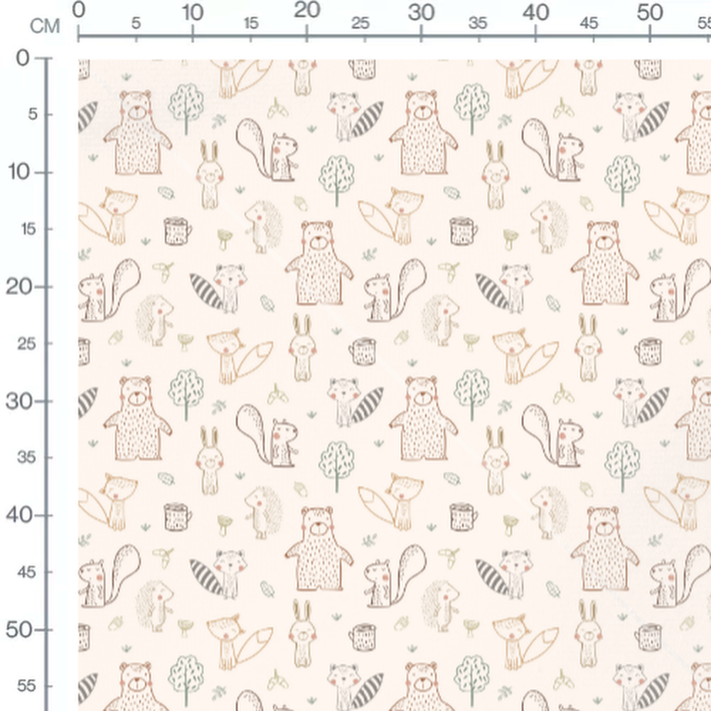 Tissu - Animaux de forêt dessinés