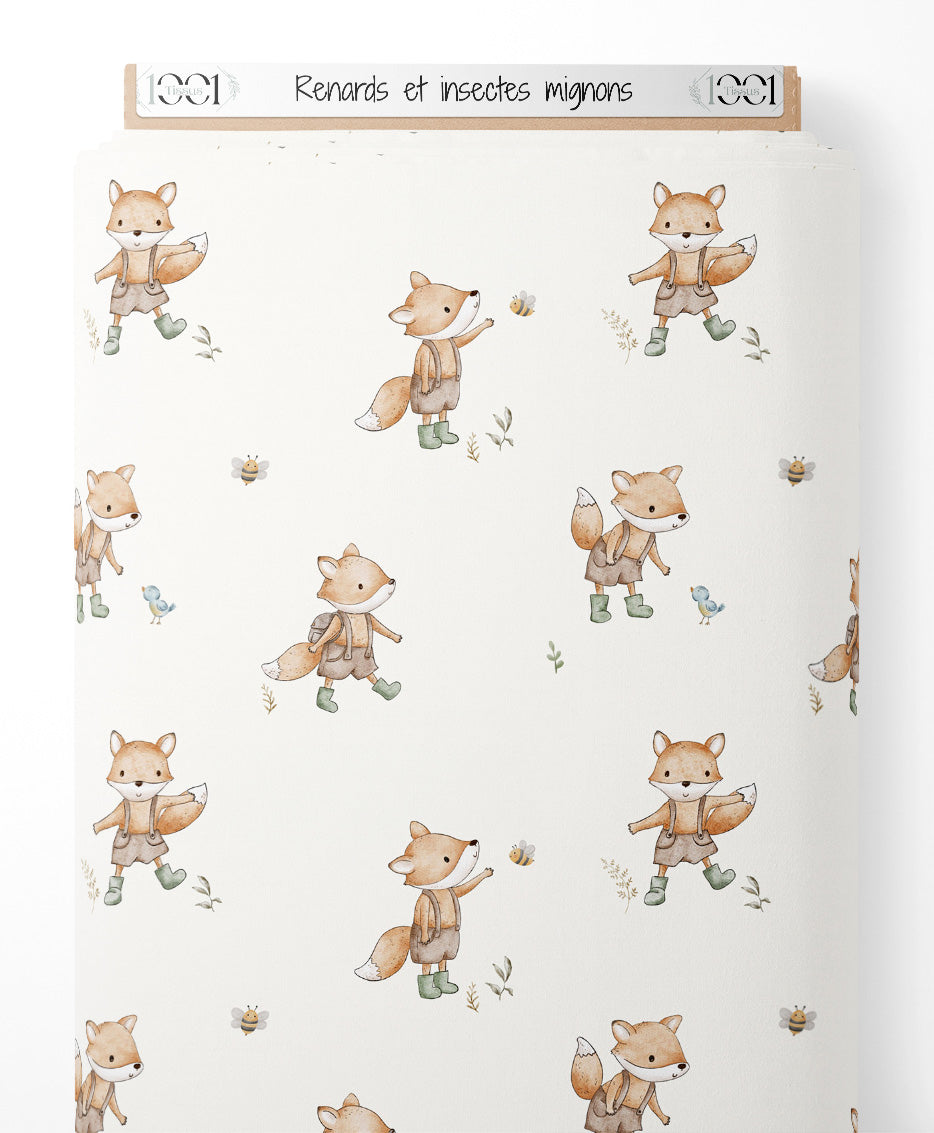 Tissu - Renards et insectes mignons