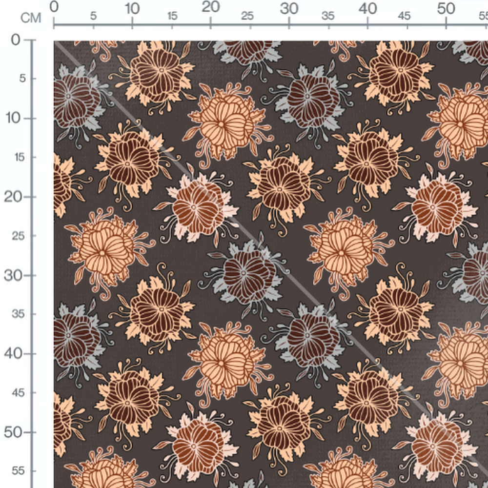Tissu - Fleurs beige sur fond gris