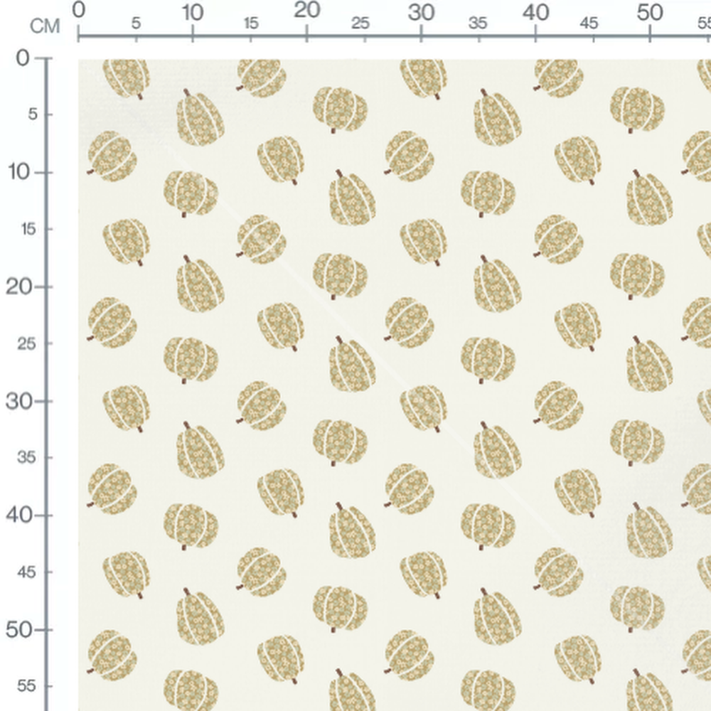 Tissu - Citrouilles fleuries blanches