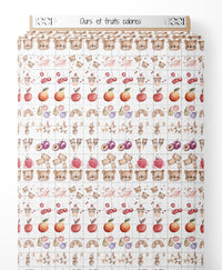 Tissu - Ours et fruits colorés