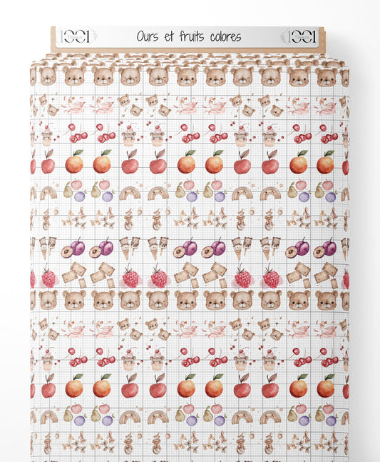Tissu - Ours et fruits colorés