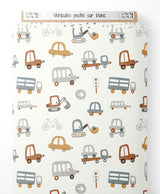 Tissu - Véhicules pastel sur blanc