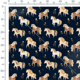 Tissu - Chevaux fleuris sur fond bleu