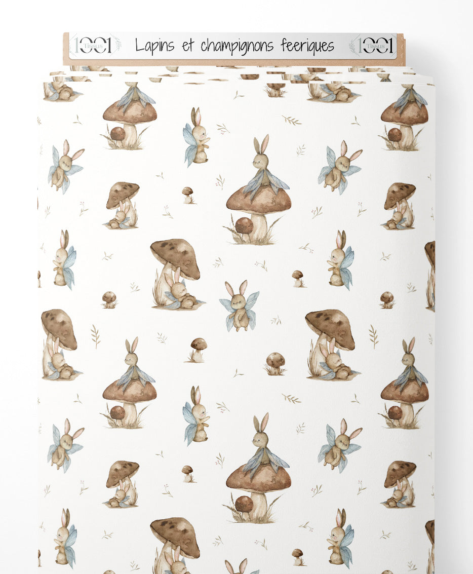 Tissu - Lapins et champignons féeriques