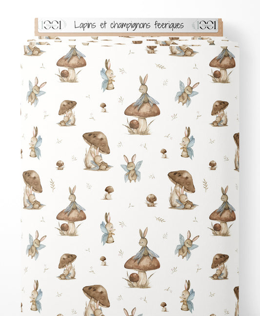 Tissu - Lapins et champignons féeriques