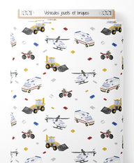 Tissu - Véhicules jouets et briques