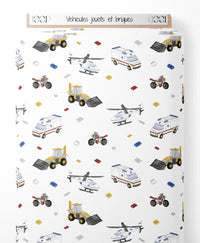 Tissu - Véhicules jouets et briques