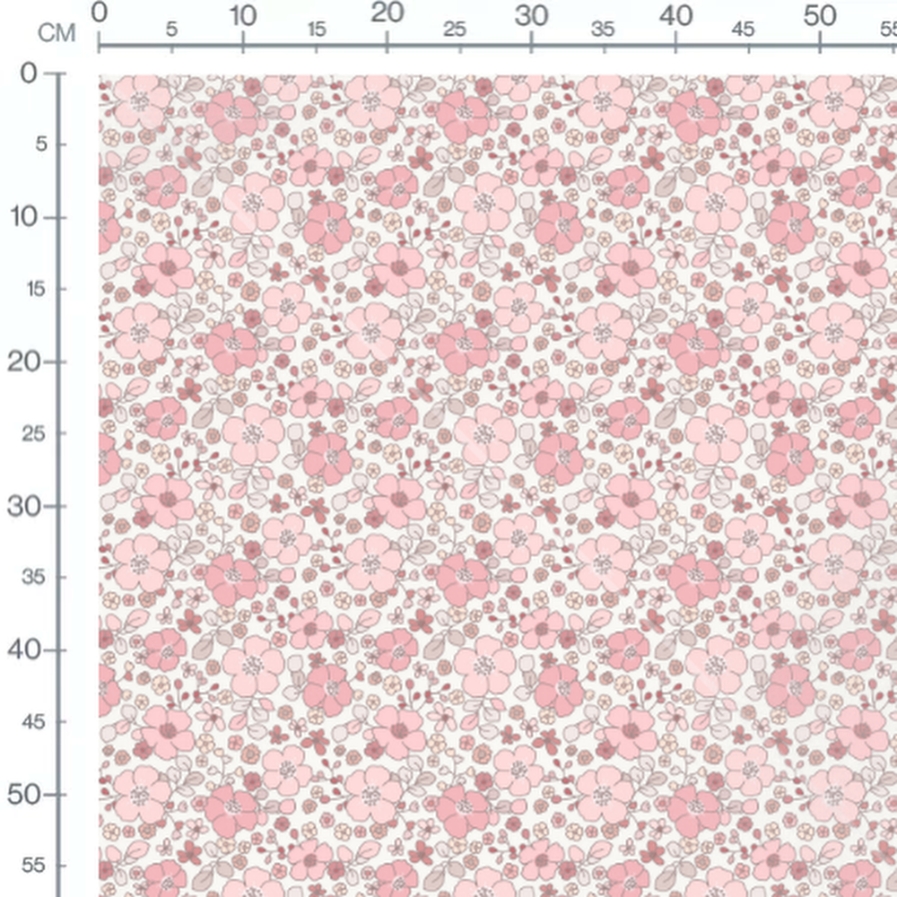 Tissu - Fleurs et feuilles roses claires