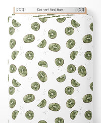 Tissu - Kiwi vert sur fond blanc