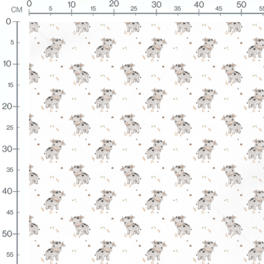 Tissu - Petites vaches sur fond blanc