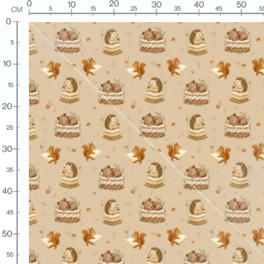 Tissu - Animaux paisibles sur beige