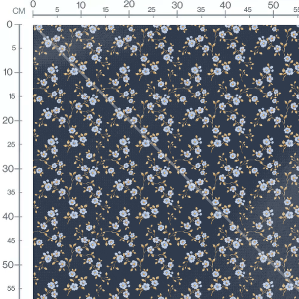 Tissu - Fleurs bleues sur fond sombre