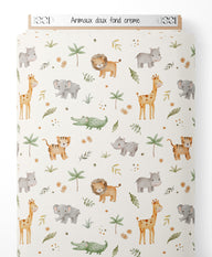 Tissu - Animaux doux sur fond crème