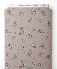 Tissu - Bouquets bleus et bruns