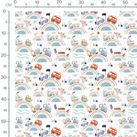 Tissu - Véhicules colorés et arcs-en-ciel