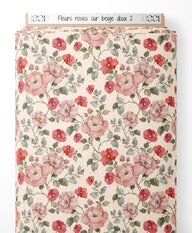 Tissu - Fleurs roses sur beige doux 2