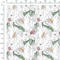 Tissu - Lémuriens et perroquets colorés