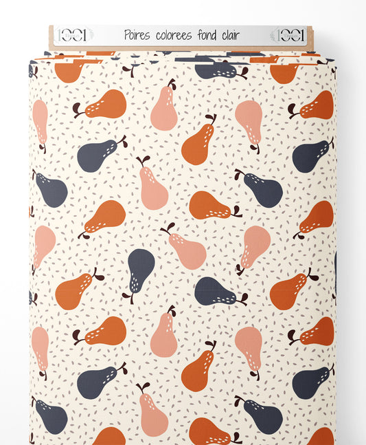 Tissu - Poires colorées sur fond clair