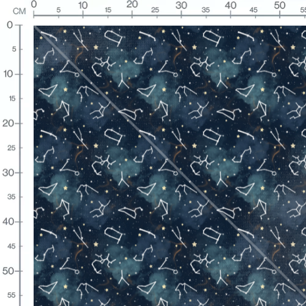 Tissu - Constellations et étoiles dorées