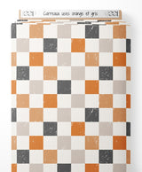 Tissu - Carreaux usés orange et gris