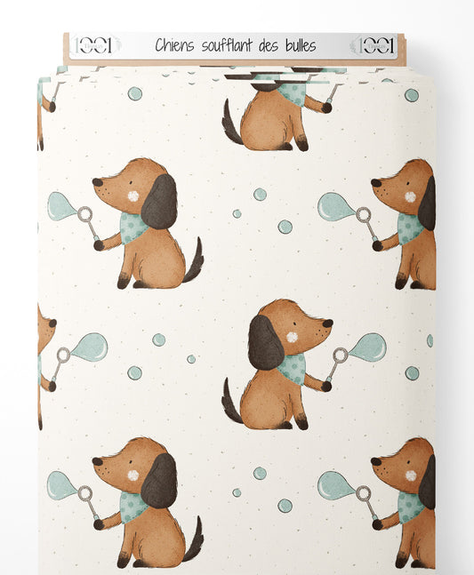 Tissu - Chiens soufflant des bulles
