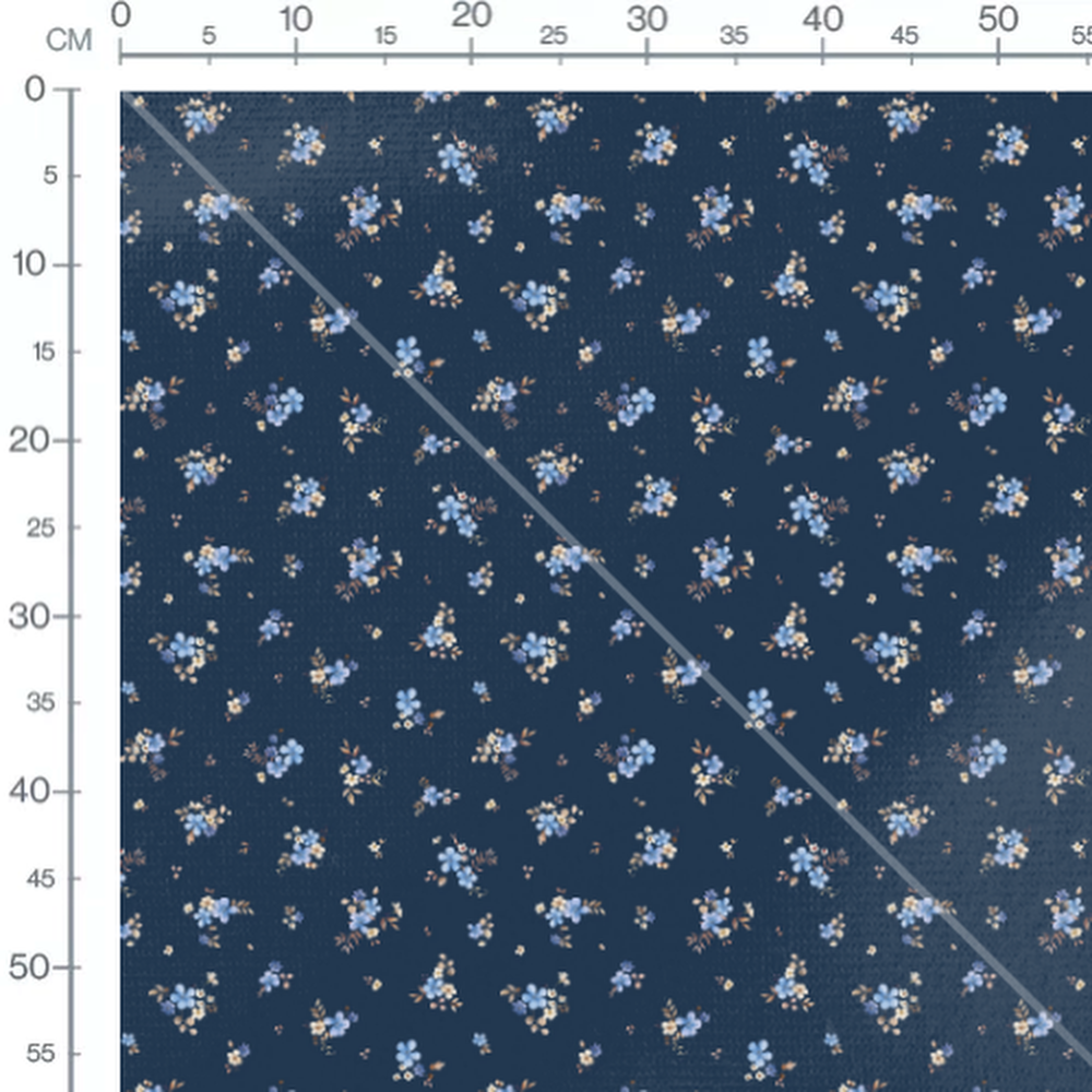 Tissu - Bouquets bleus et beiges