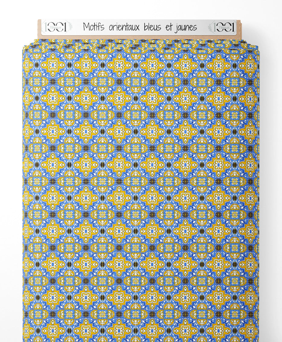 Tissu - Motifs orientaux bleus et jaunes