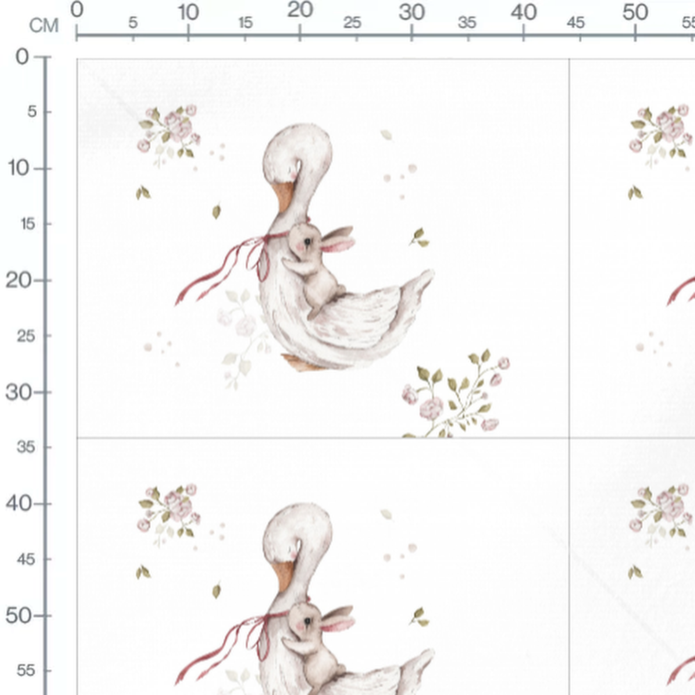 Tissu - Oie et lapin avec fleurs