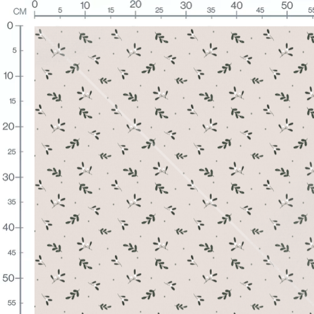 Tissu - Brindilles et baies blanches