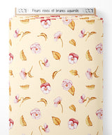 Tissu - Fleurs roses et brunes aquarelle