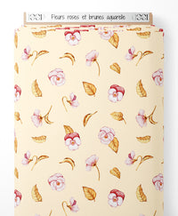 Tissu - Fleurs roses et brunes aquarelle